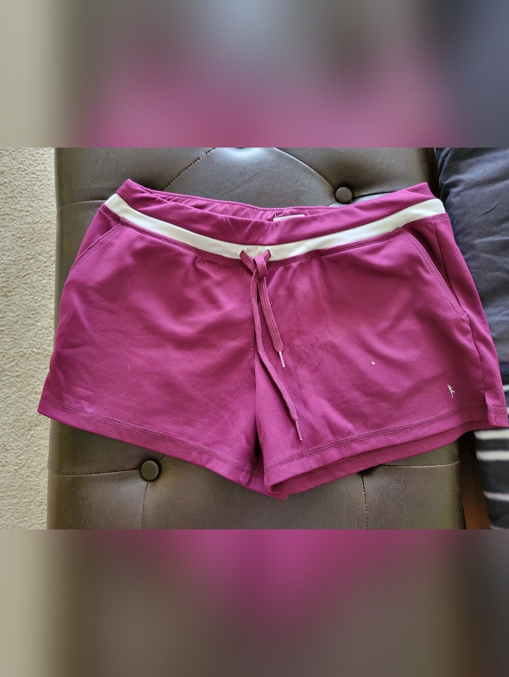 Danskin Now Fuchsia Athletic Knit Drawstring Shorts with Cream Trim